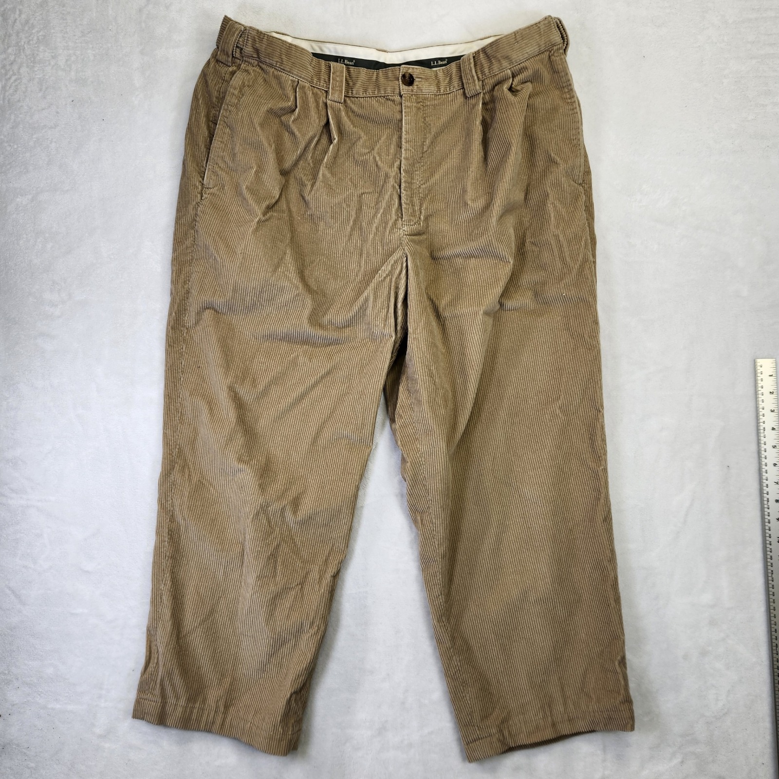 Ll Bean Mens Tan Pleated Corduroy Pants 100% Cotton 40w X 27l Ojrl2
